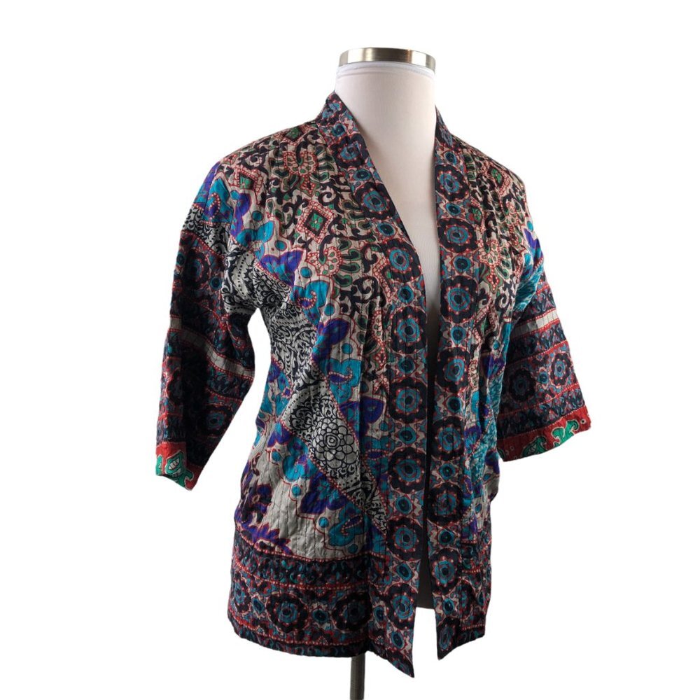 Soft Surroundings Quilted Lotus Topper Kimono Cardigan Small PS Cottagecore Boho - Picture 15 of 16